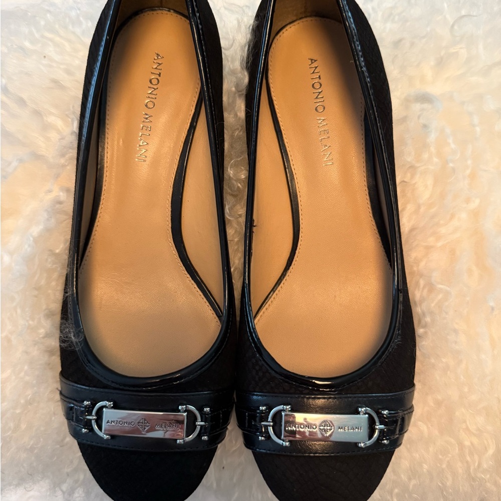 ANTONIO MELANI Black Wedge with Silver Accents